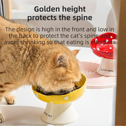 Red Elevated 15Â° Tilted Ceramic Cat Bowl - Anti-Chin Acne Glaze Finish, Non-Slip Weighted Base & Neck Protection Pet Feeder