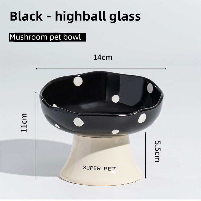 Black Elevated 15Â° Tilted Ceramic Cat Bowl - Anti-Chin Acne Glaze Finish, Non-Slip Weighted Base & Neck Protection Pet Feeder