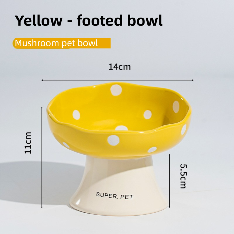 Yellow Elevated 15Â° Tilted Ceramic Cat Bowl - Anti-Chin Acne Glaze Finish, Non-Slip Weighted Base & Neck Protection Pet Feeder