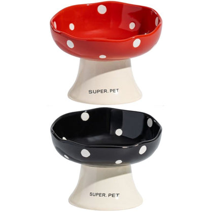 Red and Black Elevated 15Â° Tilted Ceramic Cat Bowl - Anti-Chin Acne Glaze Finish, Non-Slip Weighted Base & Neck Protection Pet Feeder