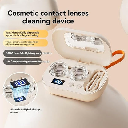 Premium Eye Care Travel Set: 2-in-1 Black Dual-Layer Leather Eyewear Case and Smart Ultrasonic Contact Lens Cleaner with Mirror & Lens Care Kit