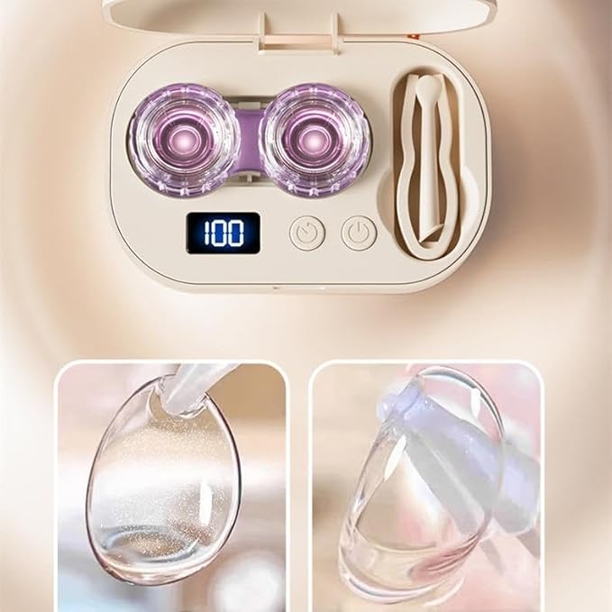 Premium Eye Care Travel Set: 2-in-1 Black Dual-Layer Leather Eyewear Case and Smart Ultrasonic Contact Lens Cleaner with Mirror & Lens Care Kit