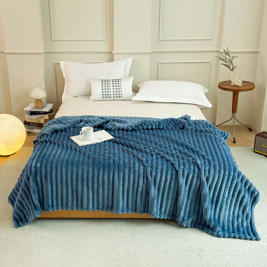 Dark Blue 180 x 200 CM Ultra-Soft Faux Rabbit Fur Plush Sofa Cushion & Bedding Blanket - Luxury Double-Sided Thickened Winter Fleece