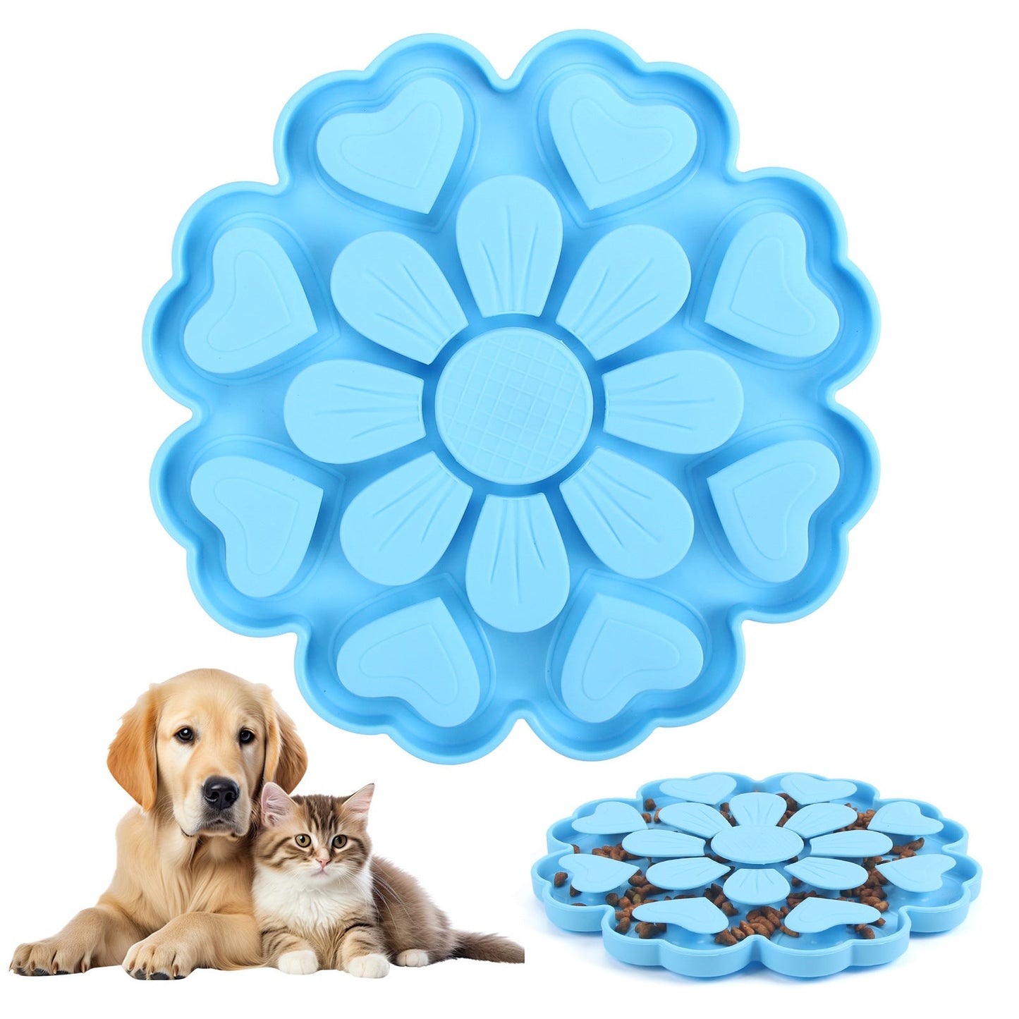 Blue 4-in-1 Textured Silicone Pet Lick Mat & Slow Feeder - Anti-Anxiety Calming Pad with Back Suction Cups