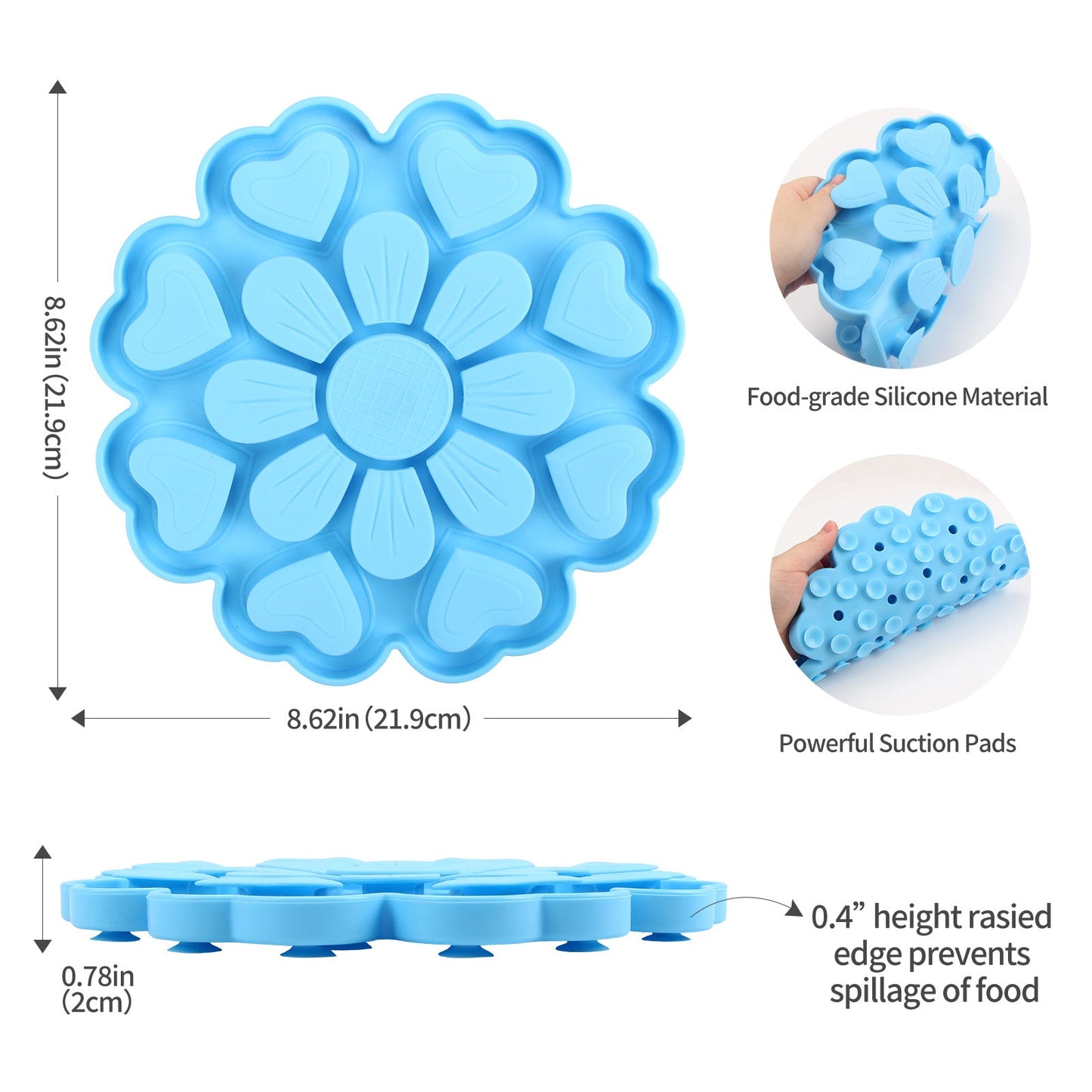 Blue 4-in-1 Textured Silicone Pet Lick Mat & Slow Feeder - Anti-Anxiety Calming Pad with Back Suction Cups