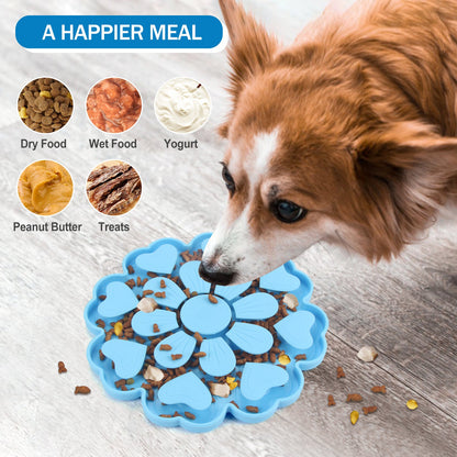 Blue 4-in-1 Textured Silicone Pet Lick Mat & Slow Feeder - Anti-Anxiety Calming Pad with Back Suction Cups
