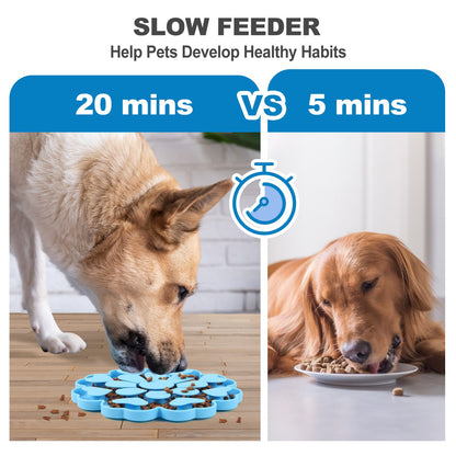 Blue 4-in-1 Textured Silicone Pet Lick Mat & Slow Feeder - Anti-Anxiety Calming Pad with Back Suction Cups