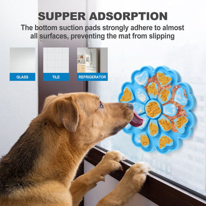 Blue 4-in-1 Textured Silicone Pet Lick Mat & Slow Feeder - Anti-Anxiety Calming Pad with Back Suction Cups