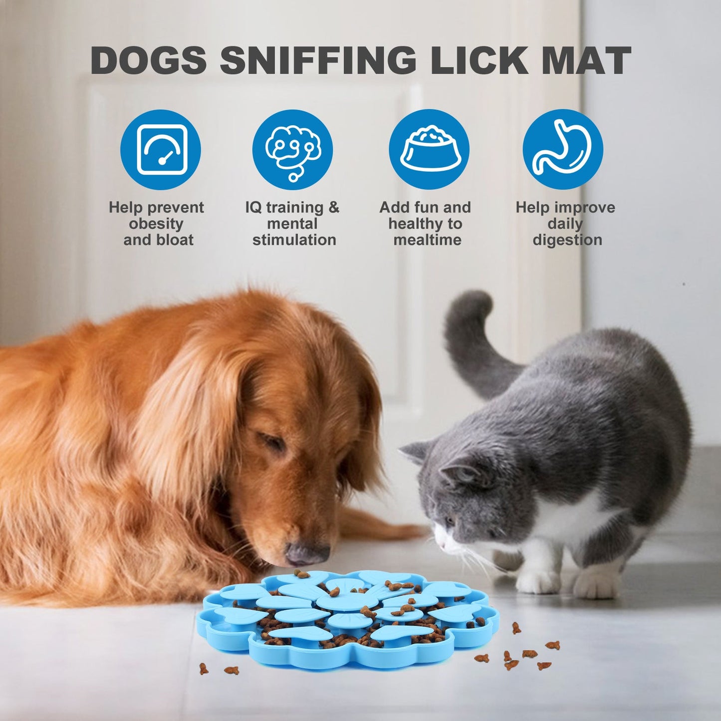 Yellow 4-in-1 Textured Silicone Pet Lick Mat & Slow Feeder - Anti-Anxiety Calming Pad with Back Suction Cups