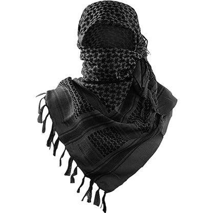 Black 110x110CM Military Shemagh Cotton Tactical Desert Scarf - Versatile Protective Face Mask and Head Wrap for Motorcycling, Paintball & Outdoors