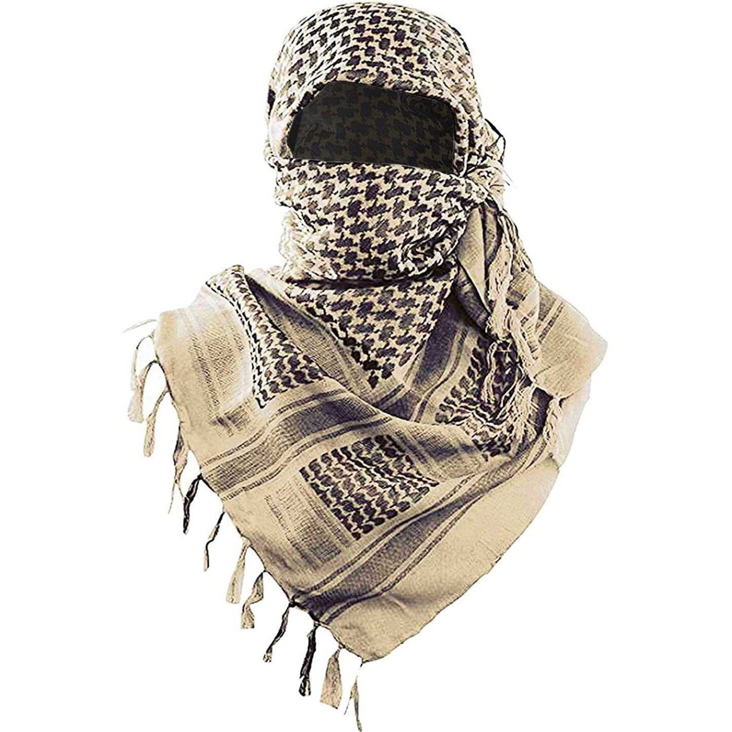 Khaki 110x110CM Military Shemagh Cotton Tactical Desert Scarf - Versatile Protective Face Mask and Head Wrap for Motorcycling, Paintball & Outdoors