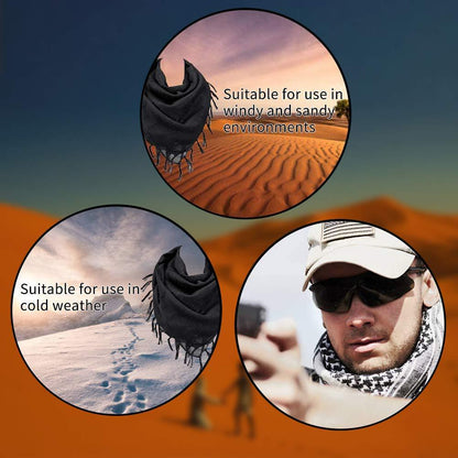 2-Pack 110x110CM Military Shemagh Cotton Tactical Desert Scarf (Black + Khaki) - Versatile Protective Face Mask and Head Wrap for Motorcycling, Paintball & Outdoors