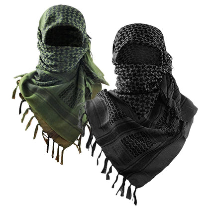 2-Pack 110x110CM Military Shemagh Cotton Tactical Desert Scarf (Black + Green) - Versatile Protective Face Mask and Head Wrap for Motorcycling, Paintball & Outdoors