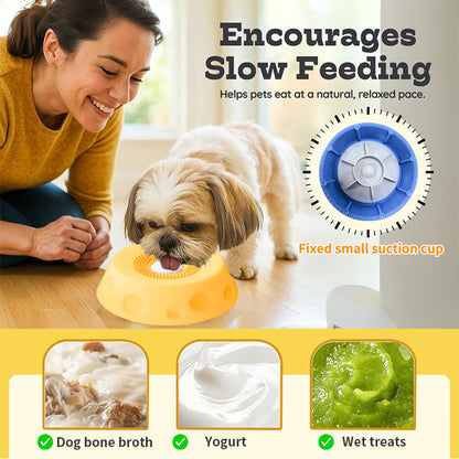Grey Silicone Dog Liquid Lick Bowl with Floating Fun Ball - Interactive Slow Feeder & Anti-Slip Calming Pet Bowl for Dogs and Cats