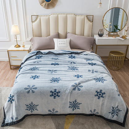 Blue Floral Fantasy 100x150CM Premium Double-Sided Print Flannel Blanket - Soft All-Season Air Conditioning Throw for Office Nap & Travel