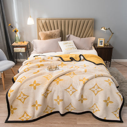 Yellow Lucky Four-Leaf Clover 180x200CM Premium Double-Sided Print Flannel Blanket - Soft All-Season Air Conditioning Throw for Office Nap & Travel