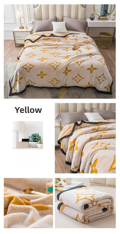 Yellow Lucky Four-Leaf Clover 180x200CM Premium Double-Sided Print Flannel Blanket - Soft All-Season Air Conditioning Throw for Office Nap & Travel