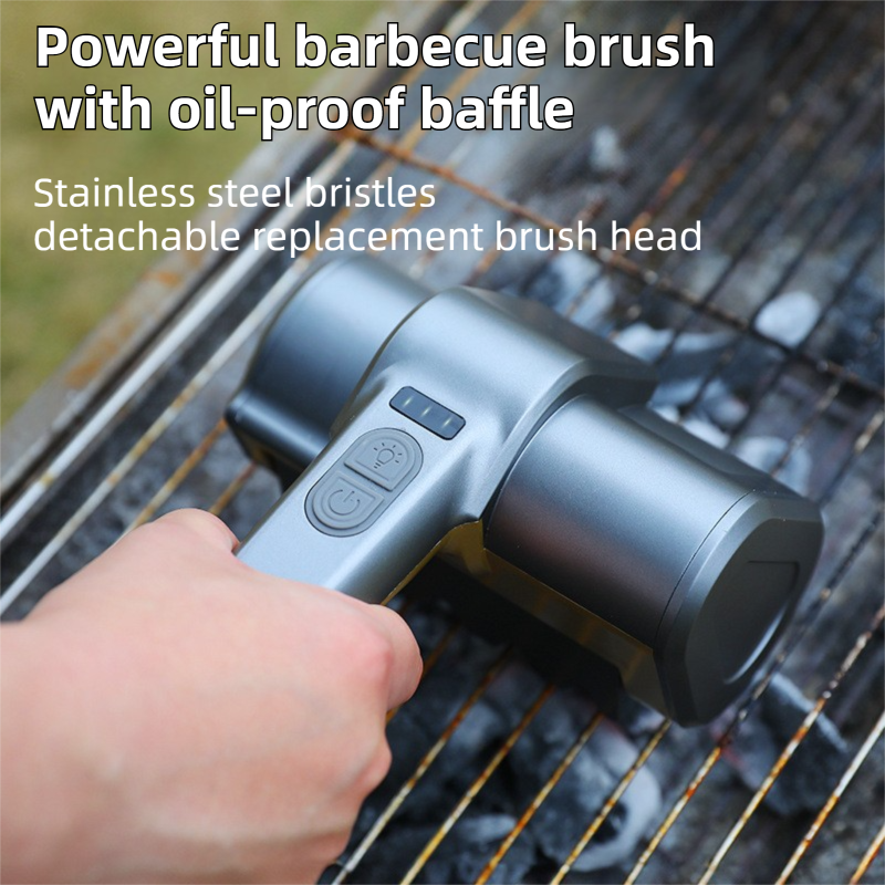 3-in-1 Gold Cordless Electric Grill Cleaner Built-in LED & USB Charging - Waterproof High Power BBQ Cleaning Brush with 2-Speed Setting