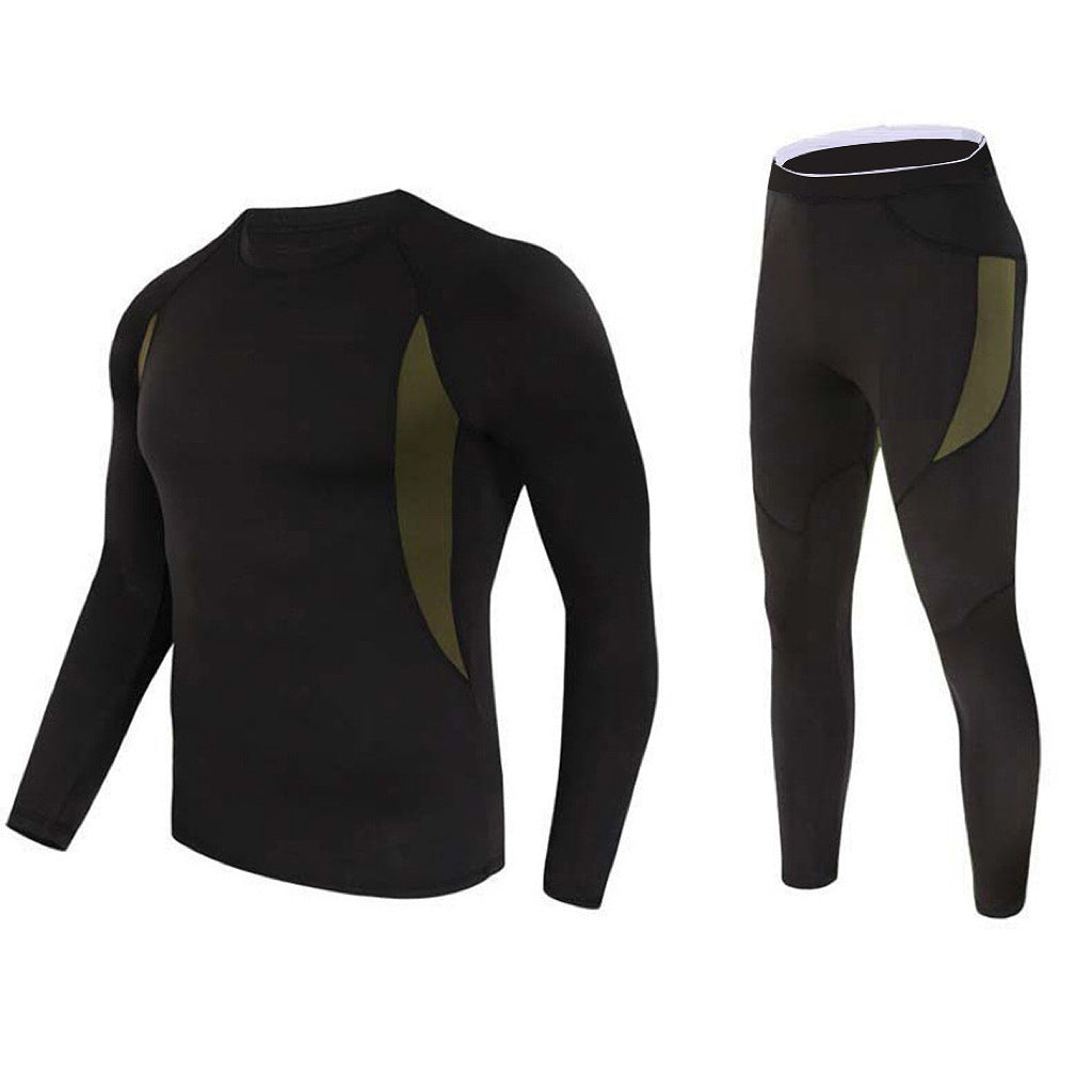 XL Size Black Men's Tactical 4-Way Stretch Fleece Lined Thermal Underwear Set - Winter Sweat-Wicking & Breathable Sportswear for Training & Outdoors