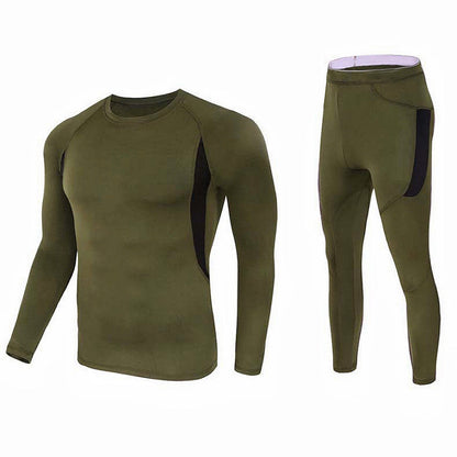 L Size Green Men's Tactical 4-Way Stretch Fleece Lined Thermal Underwear Set - Winter Sweat-Wicking & Breathable Sportswear for Training & Outdoors