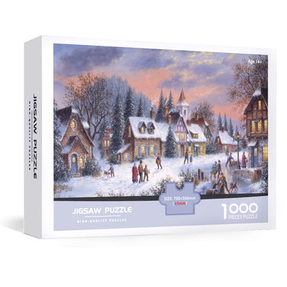 1000-Piece Large Jigsaw Puzzles with 70x50CM Display (Winter Night Theme) - 6 LetterAlphabetical Zone Partitioning, Stress-Relief Educational Toy for Teens & Adults