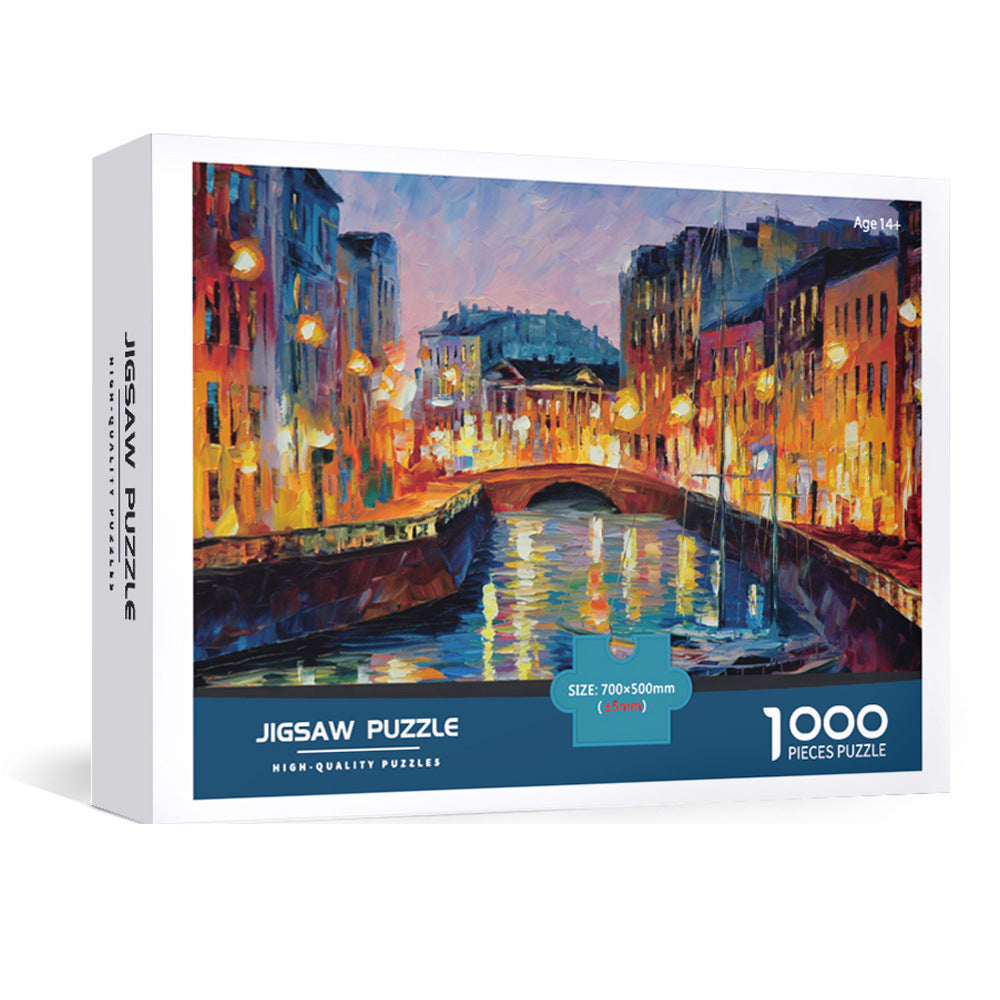 1000-Piece Large Jigsaw Puzzles with 70x50CM Display (Venice Theme) - 6 LetterAlphabetical Zone Partitioning, Stress-Relief Educational Toy for Teens & Adults