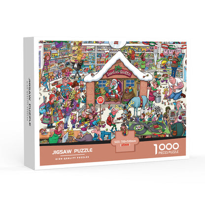 1000-Piece Large Jigsaw Puzzles with 70x50CM Display (Christmas Store Theme) - 6 LetterAlphabetical Zone Partitioning, Stress-Relief Educational Toy for Teens & Adults
