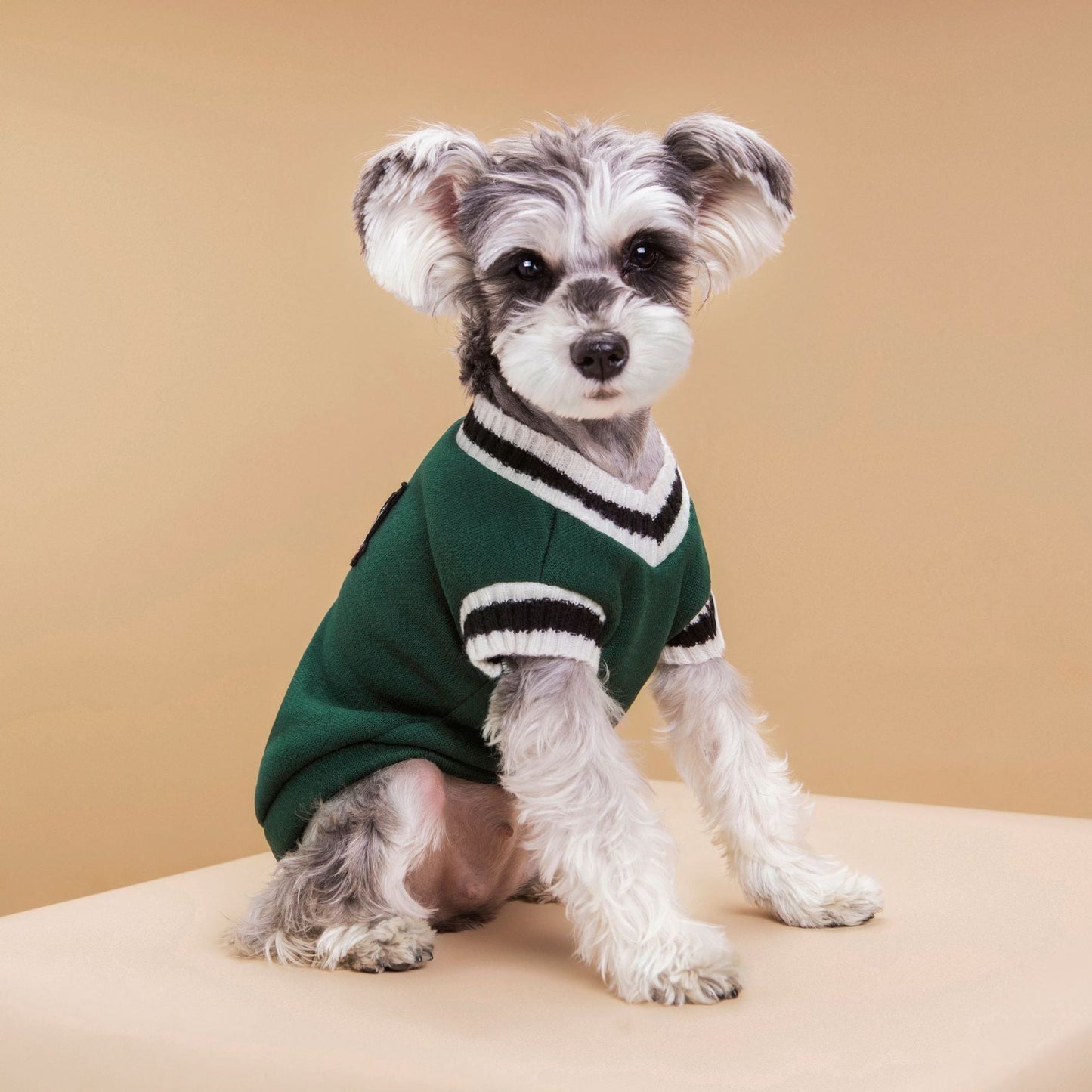 4-Pack S Size Preppy Style V-Neck Knitted Cotton Pet Sweater - Hair-Resistant & Breathable, Classic Fleece-Lined Pullover for Cats and Dogs(Green + Red + Khaki + Grey)