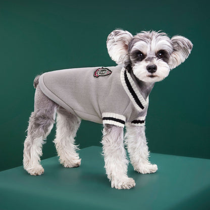 4-Pack S Size Preppy Style V-Neck Knitted Cotton Pet Sweater - Hair-Resistant & Breathable, Classic Fleece-Lined Pullover for Cats and Dogs(Green + Red + Khaki + Grey)