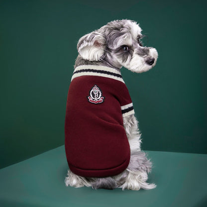 4-Pack M Size Preppy Style V-Neck Knitted Cotton Pet Sweater - Hair-Resistant & Breathable, Classic Fleece-Lined Pullover for Cats and Dogs(Green + Red + Khaki + Grey)