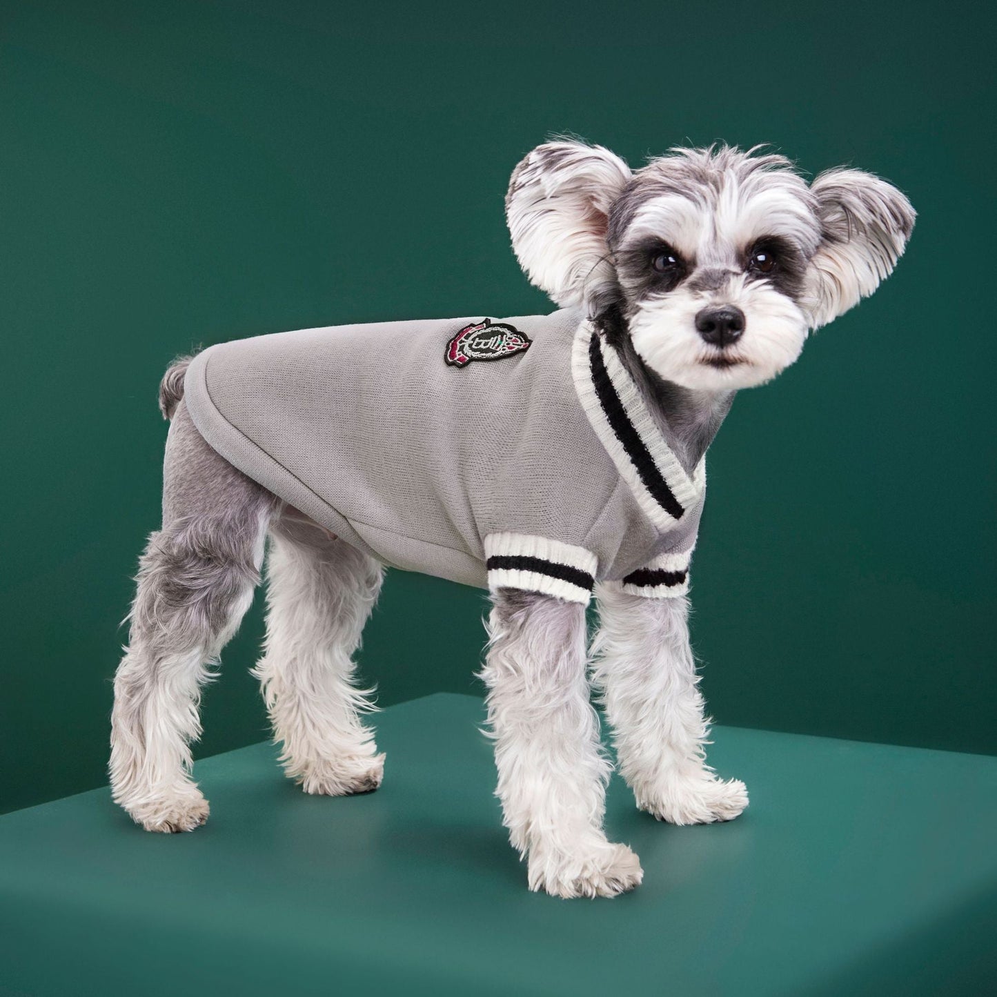 4-Pack L Size Preppy Style V-Neck Knitted Cotton Pet Sweater - Hair-Resistant & Breathable, Classic Fleece-Lined Pullover for Cats and Dogs(Green + Red + Khaki + Grey)