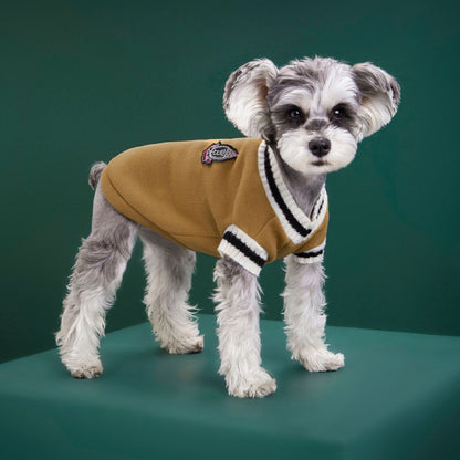 4-Pack L Size Preppy Style V-Neck Knitted Cotton Pet Sweater - Hair-Resistant & Breathable, Classic Fleece-Lined Pullover for Cats and Dogs(Green + Red + Khaki + Grey)