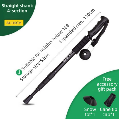 53-110 CM Black Ultralight Telescopic Aluminum Trekking Pole (4-Section Straight Handle) - Professional & Compact Shock-Absorbing Trail Support