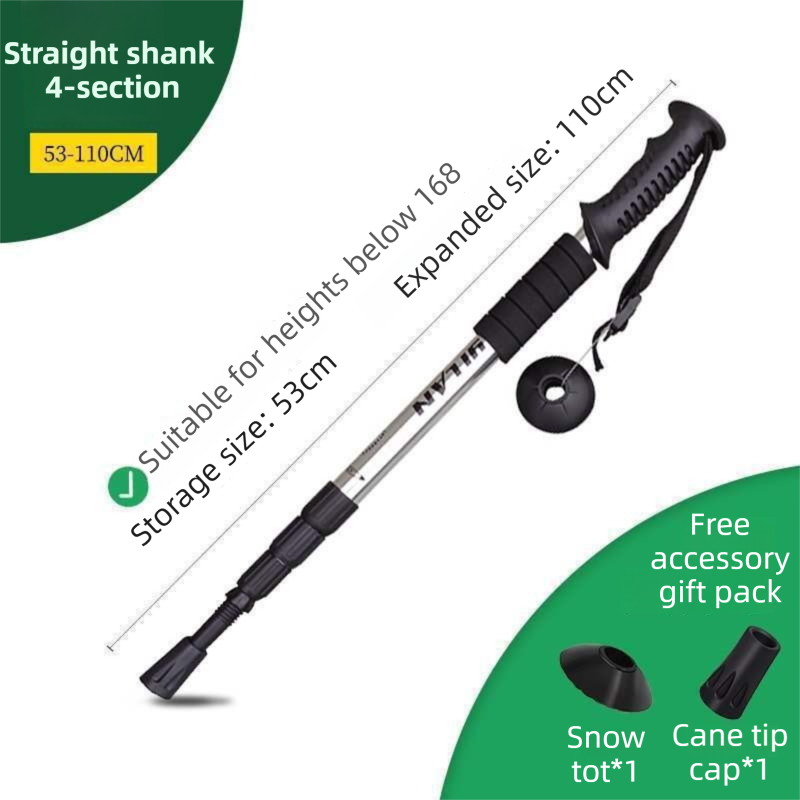53-110 CM Silver Ultralight Telescopic Aluminum Trekking Pole (4-Section Straight Handle) - Professional & Compact Shock-Absorbing Trail Support