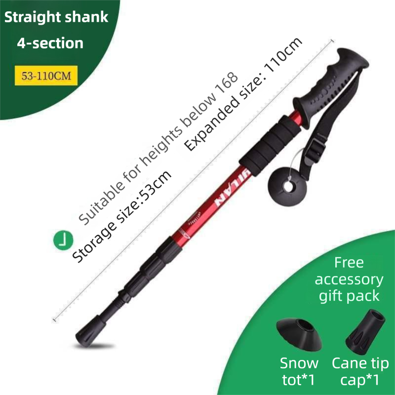 53-110 CM Red Ultralight Telescopic Aluminum Trekking Pole (4-Section Straight Handle) - Professional & Compact Shock-Absorbing Trail Support