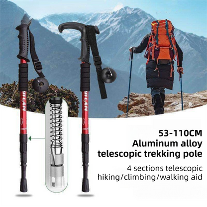 53-110 CM Red Ultralight Telescopic Aluminum Trekking Pole (4-Section T-Handle) - Professional & Compact Shock-Absorbing Trail Support