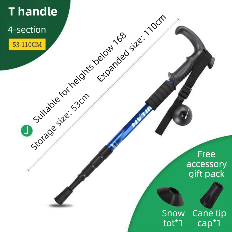 53-110 CM Blue Ultralight Telescopic Aluminum Trekking Pole (4-Section T-Handle) - Professional & Compact Shock-Absorbing Trail Support