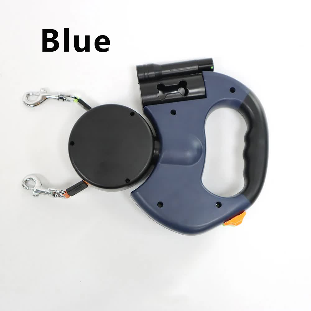 Blue One-to-Two Retractable Dog Leash with One-Click Safety Lock & Night Light - 3M Tangle-Free 360Â° Rotation Walking Leash
