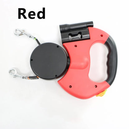 Red One-to-Two Retractable Dog Leash with One-Click Safety Lock & Night Light - 3M Tangle-Free 360Â° Rotation Walking Leash