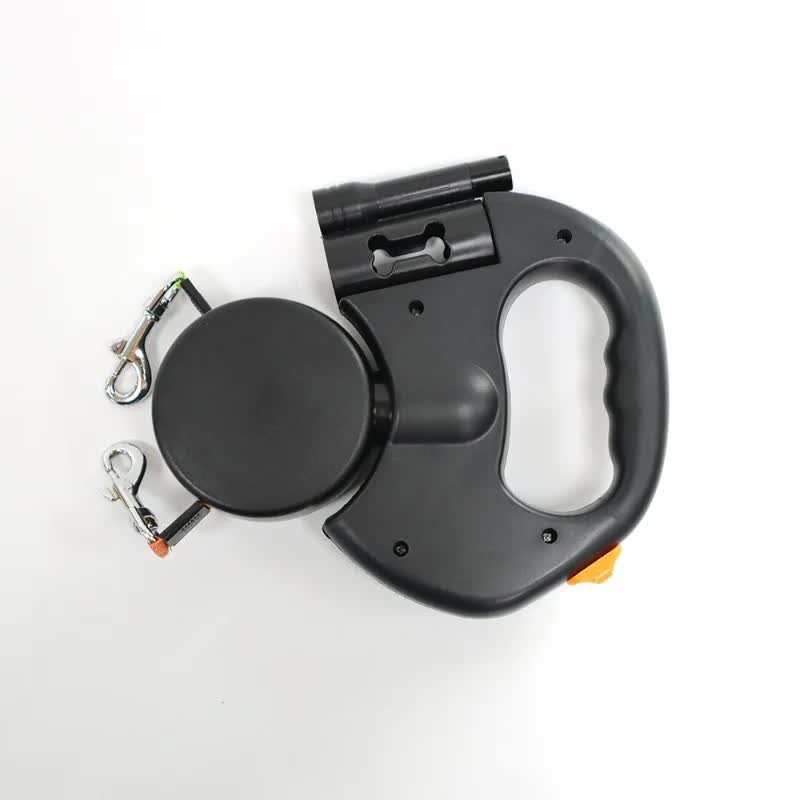 Black One-to-Two Retractable Dog Leash with One-Click Safety Lock & Night Light - 3M Tangle-Free 360Â° Rotation Walking Leash