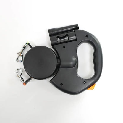Black One-to-Two Retractable Dog Leash with One-Click Safety Lock & Night Light - 3M Tangle-Free 360Â° Rotation Walking Leash