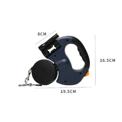Black One-to-Two Retractable Dog Leash with One-Click Safety Lock & Night Light - 3M Tangle-Free 360Â° Rotation Walking Leash