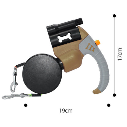 Brown and Grey One-to-Two Retractable Dog Leash with One-Click Safety Lock & Night Light - 3M Tangle-Free 360Â° Rotation Walking Leash