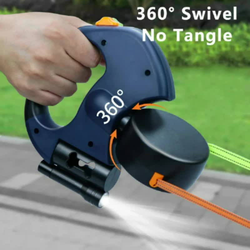 Brown and Grey One-to-Two Retractable Dog Leash with One-Click Safety Lock & Night Light - 3M Tangle-Free 360Â° Rotation Walking Leash