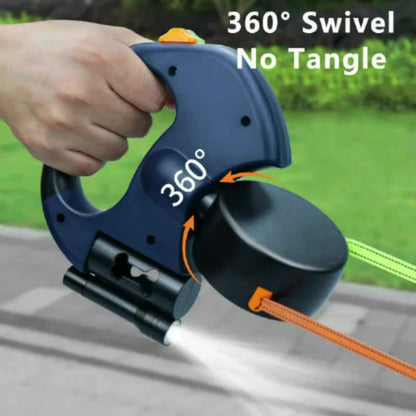 Brown and Grey One-to-Two Retractable Dog Leash with One-Click Safety Lock & Night Light - 3M Tangle-Free 360Â° Rotation Walking Leash