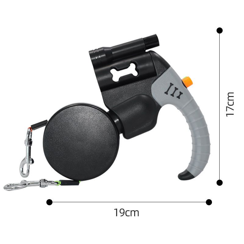 Black and Grey One-to-Two Retractable Dog Leash with One-Click Safety Lock & Night Light - 3M Tangle-Free 360Â° Rotation Walking Leash