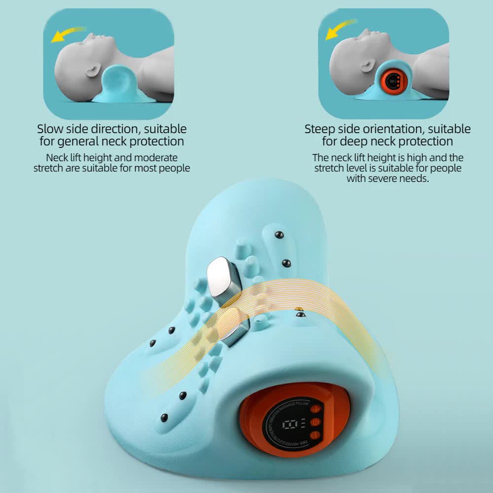 Intelligent Cervical Traction Pillow with Heat Compression & Magnetic Therapy - Red Light Therapy & EMS Pulse Dual-Angle Neck Massager