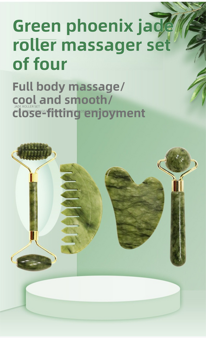 4-in-1 Natural Xiuyan Jade Facial Roller and Gua Sha Set for Face and Body Massage