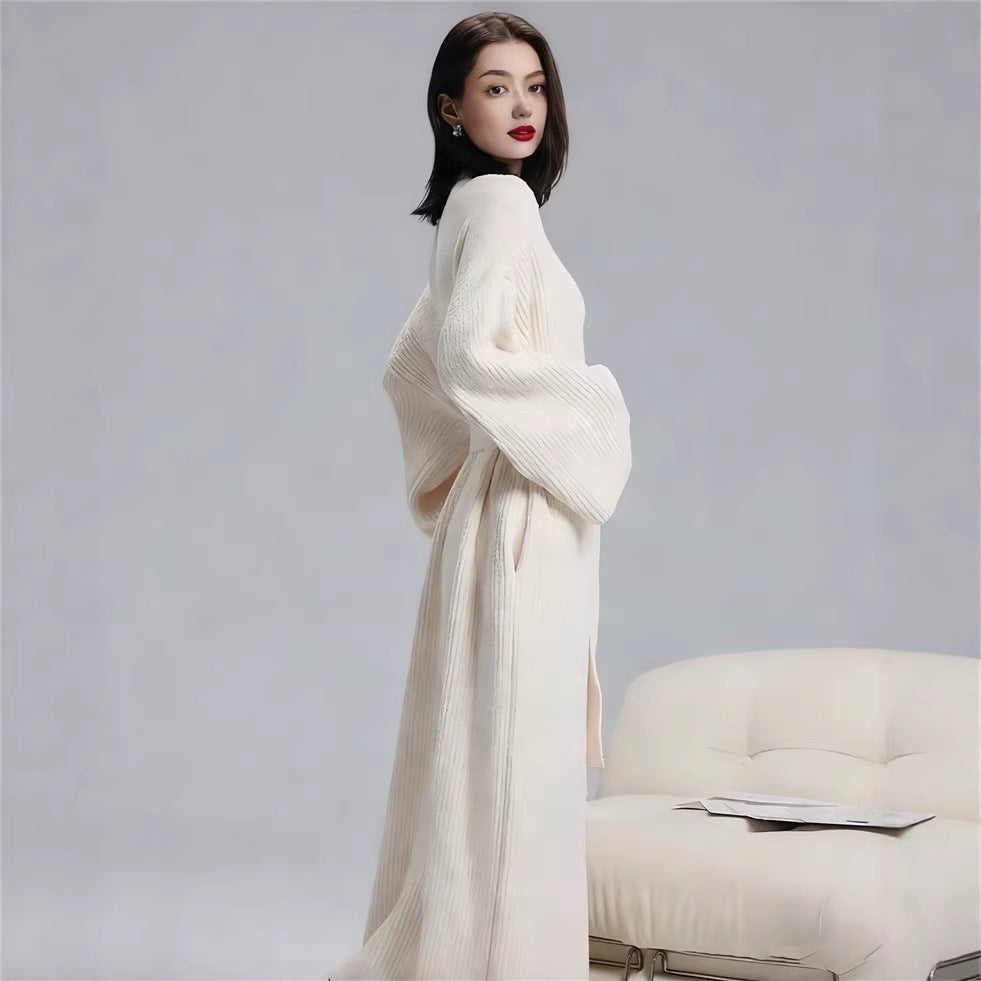 Beige Women's Ultra-Soft Plush V-Neck Cardigan Robe - Extra Thick Half-Velvet Warm Housecoat & Outdoor Wearable Sleepwear
