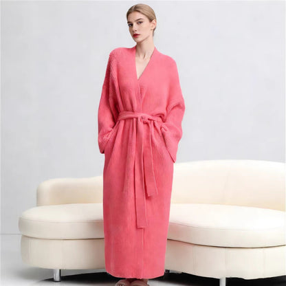 Rose Red Women's Ultra-Soft Plush V-Neck Cardigan Robe - Extra Thick Half-Velvet Warm Housecoat & Outdoor Wearable Sleepwear